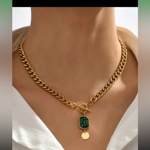 Cubic Zirconia & Disc Charm OT Buckle Necklace